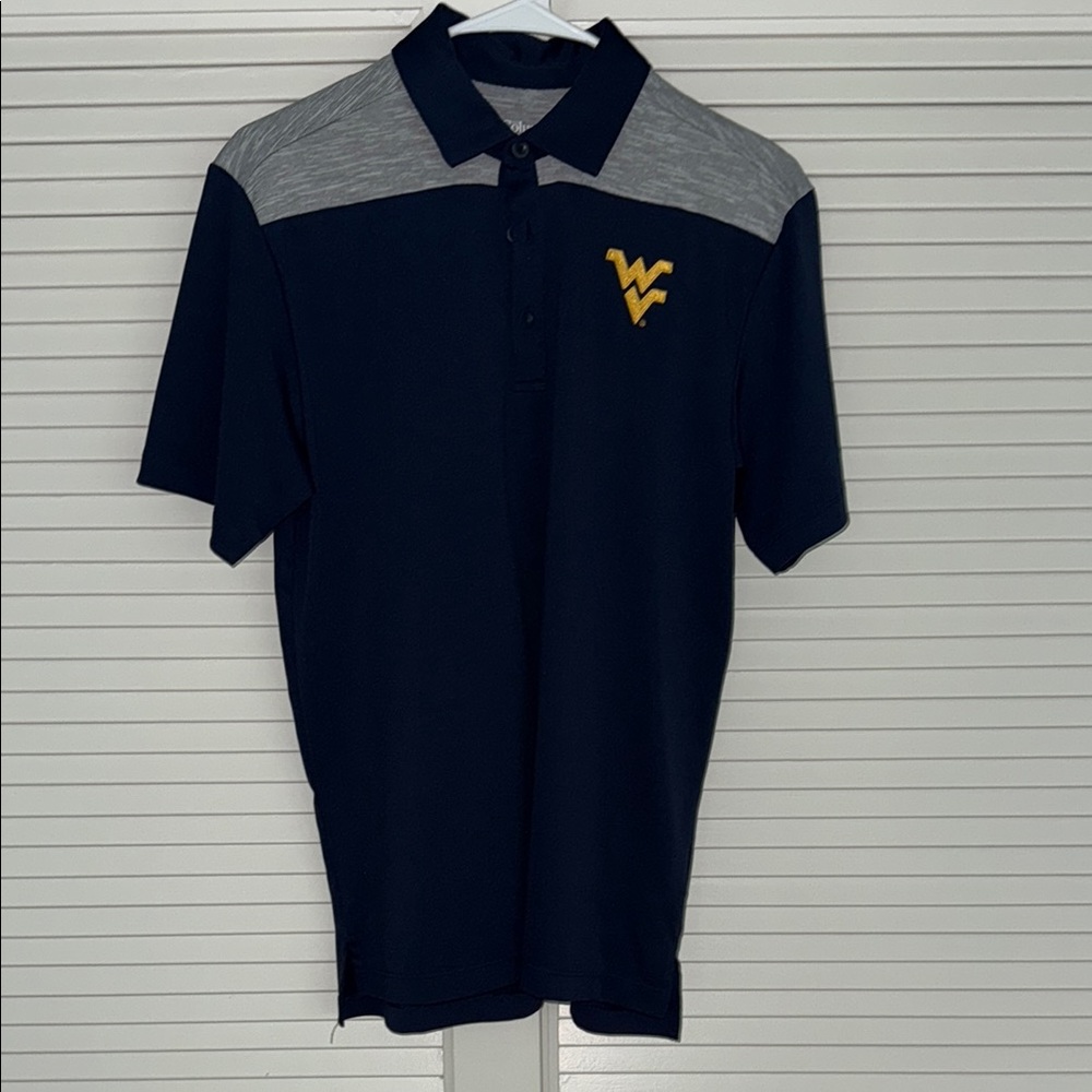 Columbia Blue and Gray Polo Shirt with West Virginia Logo